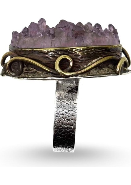 Otantik Parça Ametist Taşı Gümüş Vintage Kadın Yüzük