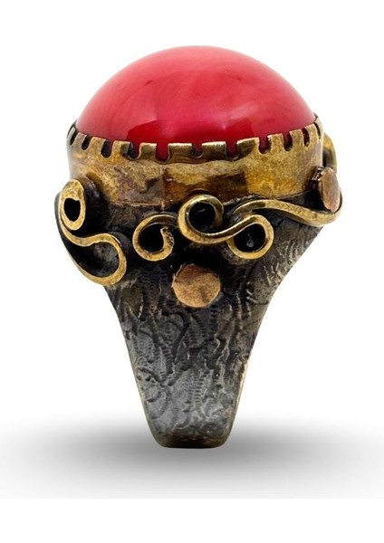 Otantik Doğal Mercan Taşlı Gümüş Vintage Kadın Yüzük fiyatları