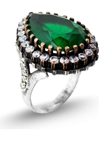 Damla Zümrüt Taşlı Gümüş Hürrem Sultan Yüzük modelleri