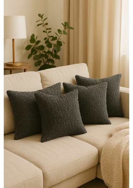 4'lü 45X45 Kuzu Peluş Çift Taraflı Dekoratif Modern Yıkanabilir Kırlent Kılıfı,yastık Kılıfı