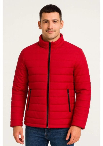 Erkek Bomber Mont Ceket – Su Itici Kumaş, Kapitone Astarlı, Fermuarlı, Kışlık - Kırmızı fırsatları