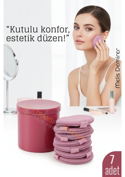 7’li Makyaj Pamuğu Seti – Yumuşak Dokulu, Kaplı Saklama Kutulu, Pudra ve Fondöten Için 722338