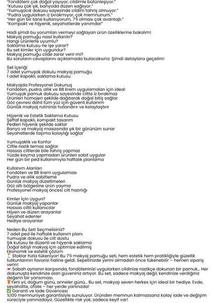 7’li Makyaj Pamuğu Seti – Yumuşak Dokulu, Kaplı Saklama Kutulu, Pudra ve Fondöten Için 722338 fiyatları