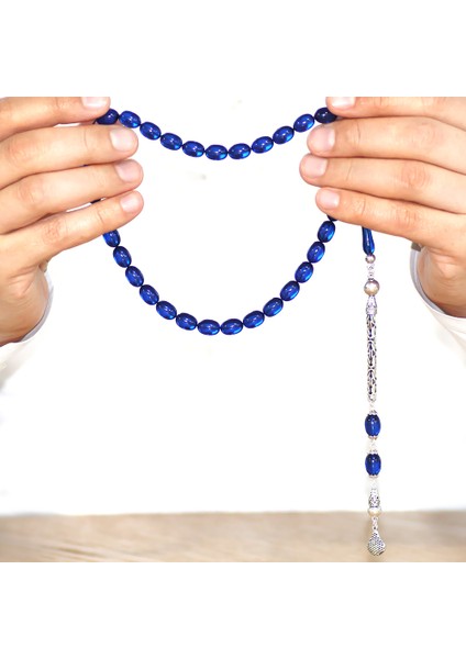925 Ayar Gümüş Kral Zincir Püsküllü Sülün Imame Beyzi Kesim Lacivert Katalin Tesbih fırsatları