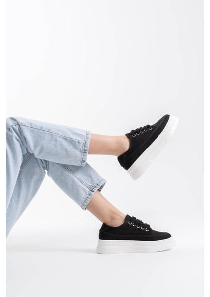 Gloex Premium Kadın Siyah Beyaz Keten Spor Ayakkabı modelleri