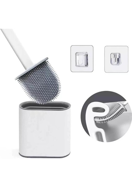 Duvara Yapışkanlı Silikon Uçlu Klozet Fırçası Beyaz (NKS146)