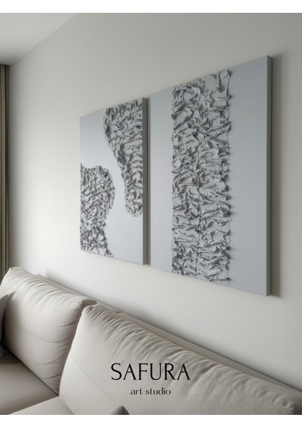 Dokulu Tablo – El Yapımı 3 Boyutlu Alçı Minimalist Doku, Modern Iskandinav Kabartmalı (Bürümcük Gri)