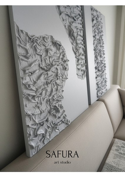 Dokulu Tablo – El Yapımı 3 Boyutlu Alçı Minimalist Doku, Modern Iskandinav Kabartmalı (Bürümcük Gri) fiyatları