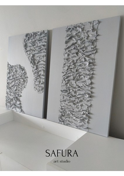 Dokulu Tablo – El Yapımı 3 Boyutlu Alçı Minimalist Doku, Modern Iskandinav Kabartmalı (Bürümcük Gri) modelleri