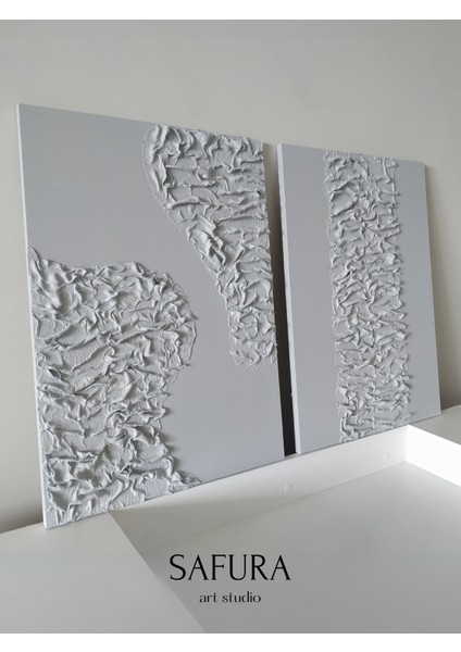 Dokulu Tablo – El Yapımı 3 Boyutlu Alçı Minimalist Doku, Modern Iskandinav Kabartmalı (Bürümcük Gri) fırsatları