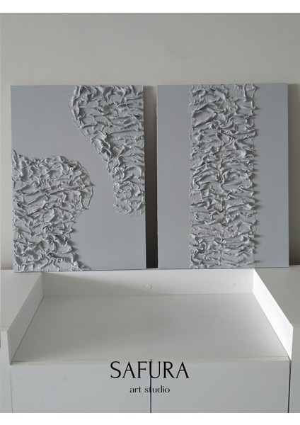 Dokulu Tablo – El Yapımı 3 Boyutlu Alçı Minimalist Doku, Modern Iskandinav Kabartmalı (Bürümcük Gri) indirimleri