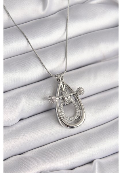 316L Çelik Gümüş Renk Zirkon Taşlı Damla Model Kadın Kolye