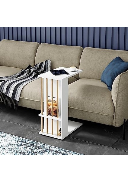 Yan Sehpa Koltuk Sehpası C Sehpa Zigon Sehpa Servis Sehpası (Beyaz) fiyatları