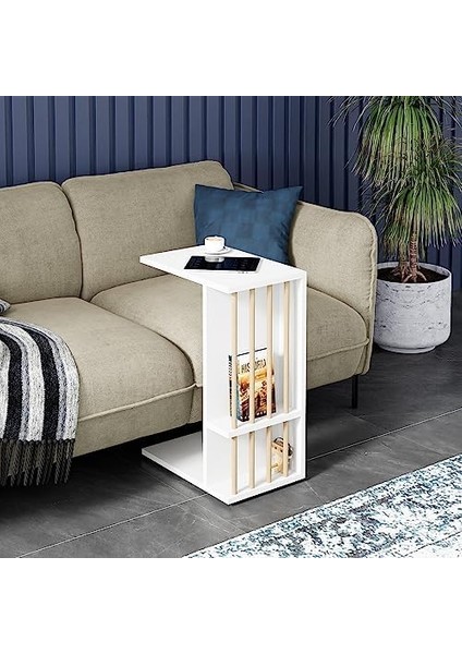 Yan Sehpa Koltuk Sehpası C Sehpa Zigon Sehpa Servis Sehpası (Beyaz) modelleri