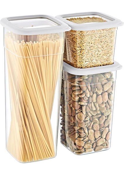 2&apos;li Set Skali Kare Saklama Kabı Beyaz (2&apos;şer Adet 740 Ml, 1440 Ml, 2350 Ml)