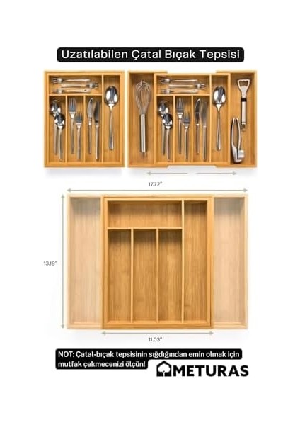 Mutfak Bambu Ayarlanabilir Çekmece Içi Ölçü Ayarlı Kaşıklık 5-7 Bölmeli modelleri