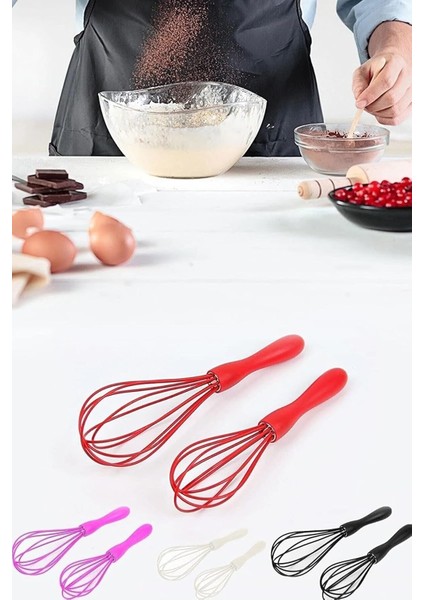 2&apos;li Silikon Yumurta Puding Sos Kremşanti Çırpma Teli Çırpıcı