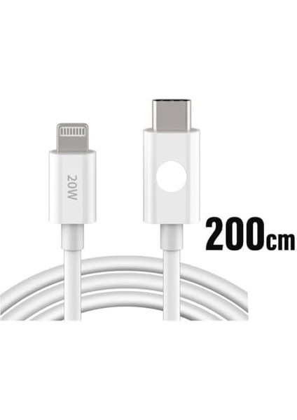 Type-C (Usb-C) To Şarj Kablosu 20W Transfer ve Hızlı Şarj Kablosu 2 Metre Beyaz 14/13/12/11 Pro Max Mini X/xr/xs/x/8/7/6/6s/se Serileriyle Uyumlu Pd modelleri