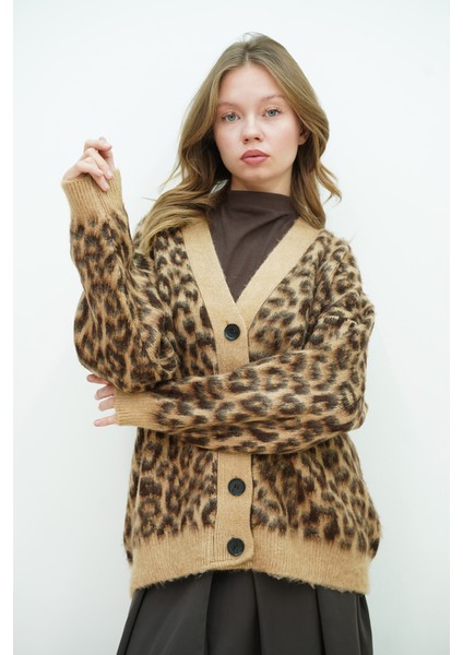 Leopar Desen Triko Hırka