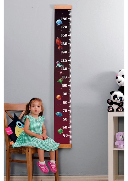 Hediye Uzay Tasarımlı Boy Ölçme Cetveli - Asılabilir Boy Ölçer - Duvar Bebek Boy Ölçer