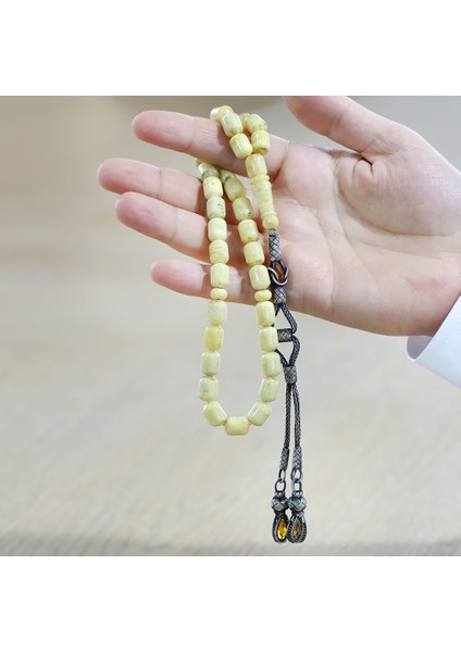 Premium Kutulu Gümüş Uzun Kazaz Püsküllü Kapsül Kesim King Seccer Sarı Beyaz Damla Kehribar Tesbih indirimleri