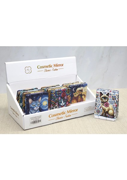 Kedi Taşlı El Aynası Dikdörtgen Ince ALK3748 - Lisinya