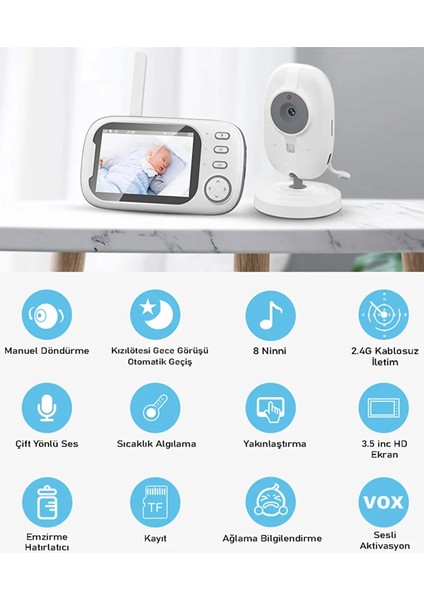 Gece Görüşlü Bebek Odası Kamera Sıcaklık Uyarısı Izleme Ekranı - Lisinya modelleri