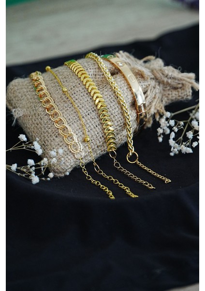 Kombin Bileklik Altın Kaplama Lüks Trend 5 Adet modelleri