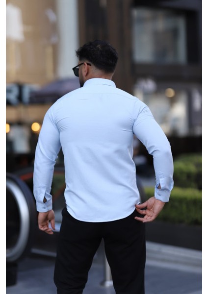 Saklı Düğmeli Slim Fit Klasik Yaka Uzun Kol Pamuk Gömlek fiyatları