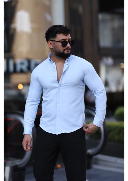 Saklı Düğmeli Slim Fit Klasik Yaka Uzun Kol Pamuk Gömlek modelleri