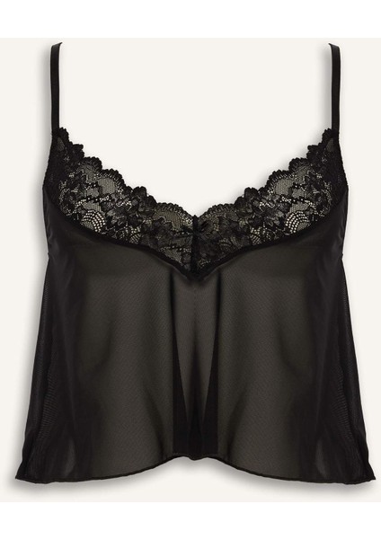 Regular Fit Dantel Detaylı Ince Askılı Tül Üst-Fall In LOVE G1176AX25WN