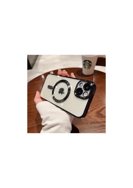 Ggm Aksesuar 15 Için ile Uyumlu Arka Kısmı Parlak Şeffaf Yapıya Sahip Kenarları Silikon Yapılı Güçlendirilmiş Mıknatıslı Kamera Lens Koruyuculu Kablosuz Şarj Destekli Kılıf (Siyah)