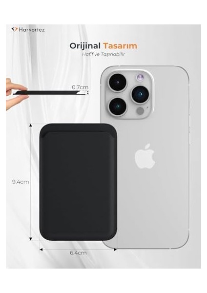 Magsafe Cüzdan ve 17/16/15/14/13/12 Serisi Pro/pro Max/plus/air Uyumlu, Güçlü Manyetik Rfıd Korumalı Vegan Deri Kartlık – Siyah fiyatları