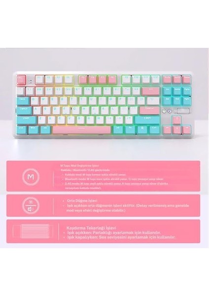 Ajazz K870T Pro Kablosuz Hot Swap Mekanik Oyun Klavyesi-Rgb - 10 Adet Switch, Tuş ve Switch Sökme Aparatı Hediyeli (K870T Pro Beyaz - Red Switch) modelleri