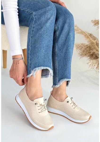 Tone Bej Cilt Bağcıklı Spor Ayakkabı - Lisinya modelleri