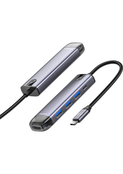 HU-7750 5ın1 Usb-C Hub Çoğaltıcı Gri