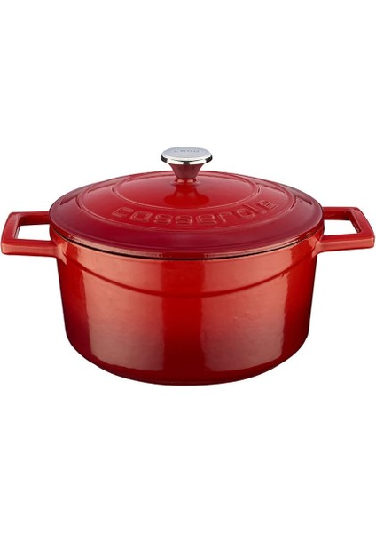 Metal Döküm Yuvarlak Tencere, 20 Cm, Kırmızı