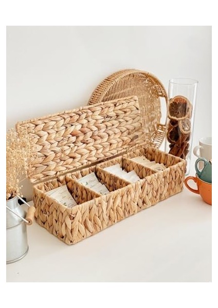 El Yapımı Hasır Dikdörtgen Çok Amaçlı 4 Bölmeli Kapaklı Dolap Düzenleyici (40X15X10CM) modelleri