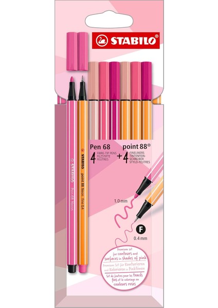 - Premium Keçeli ve Uçlu - Pen 68 Point 88 - Pembe Tonları - 8&apos;li Paket