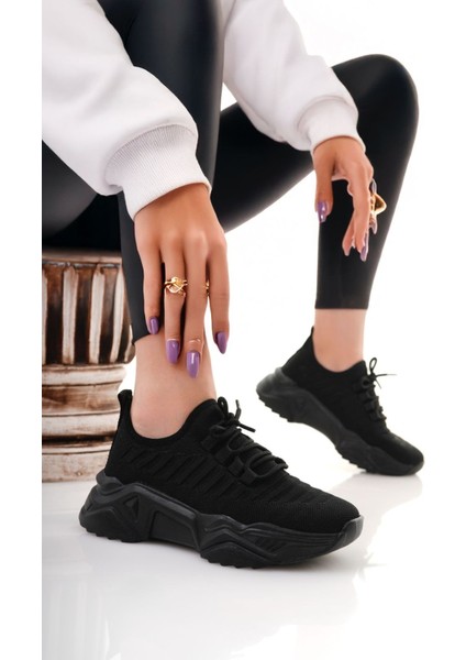 Ante Siyah Triko Bağcıklı Spor Ayakkabı - Lisinya