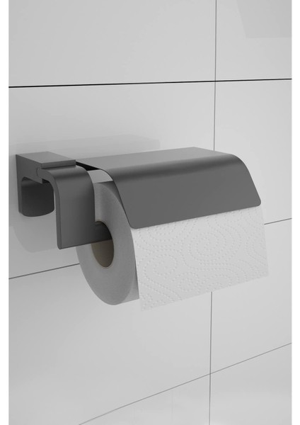 F1 Model Paslanmaz Siyah Kapaklı Tuvalet Kağıdı Askısı, Tuvalet Kağıdı Tutacağı, Tuvalet Kağıtlığı 5 Yıl