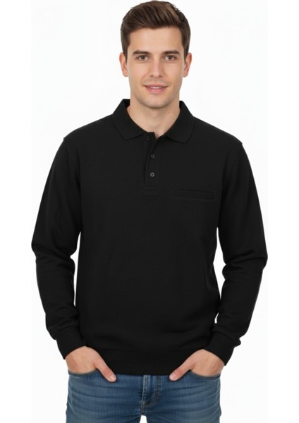 Erkek Polo Yaka Cepli Selanik Sweatshirt Regular Kalıp BGL-ST04872