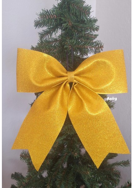 Büyük Gold Eva Fiyonk Kurdele 34X38 cm Parlak Simli Yılbaşı Temalı Çam Ağacı Süsü Ağaç Dekoru