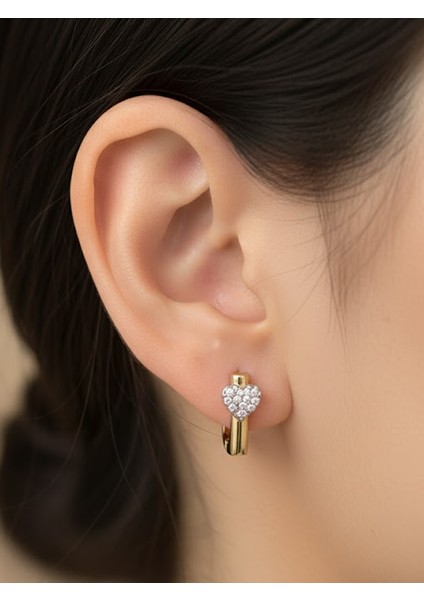 Minimalist Kalp Detaylı Altın Tonu Halka Küpe fiyatları