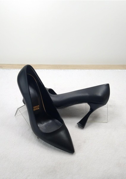 Kadın Stiletto Ayakkabı Siyah Cilt 8.5 cm Topuk Boyu modelleri