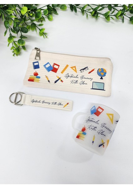 Öğretmenler Için Öğretmenler Günü Temalı Çay Bardağı Çay Fincanı Kalemlik Anahtarlık Hediye Seti
