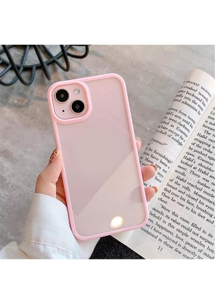 Go Aksesuar 13-14 ve 15 ile Uyumlu Kenarı Pembe Renkli Darbe Önleyici Şeffaf Silikon Kılıf