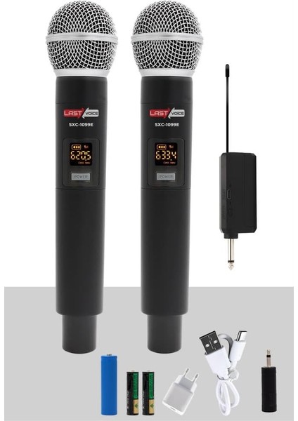 SXC-1099E Şarjlı Çiftli El Telsiz Kablosuz Mikrofon Uhf