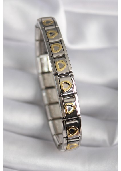 316L Çelik Gümüş Renk Gold Kalp Işleme Nomination Model Kadın Bileklik - Lisinya