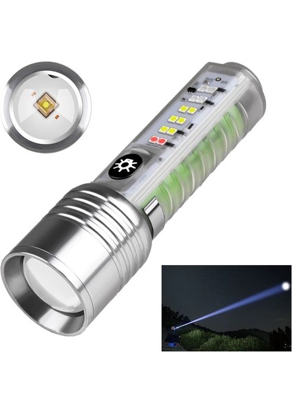 Profesyonel Tg LED Güçlü 8 Modlu Type-C 1000 Lümen Polis Çakarlı Şarjlı El Feneri ( Lisinya )